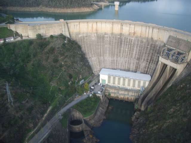 Flying over a dam